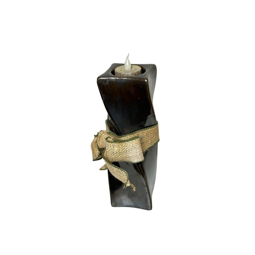 Twisted Candle Holder With Burlap Ribbon Gold Candle Included Mantle Display Cel